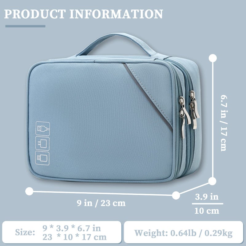 Lanola Electronic Accessories Case Electronics Travel Organizer  Portable Double Layer Cable Storage Bag for Cord  Charger  Flash Drive  Phone  Ipad Mini  SD Card Flash Drive Adapter - Light Blue - Image 2